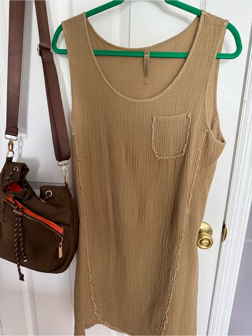 XVCI Tan Textured Sleeveless Scoop-Neck Shift Dress